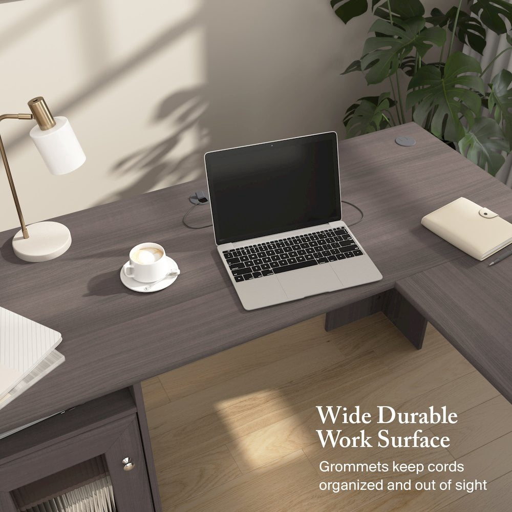 Cabot Modern 60W L Desk with File Drawer, Box Drawer and Storage Cabinet in Heather Gray