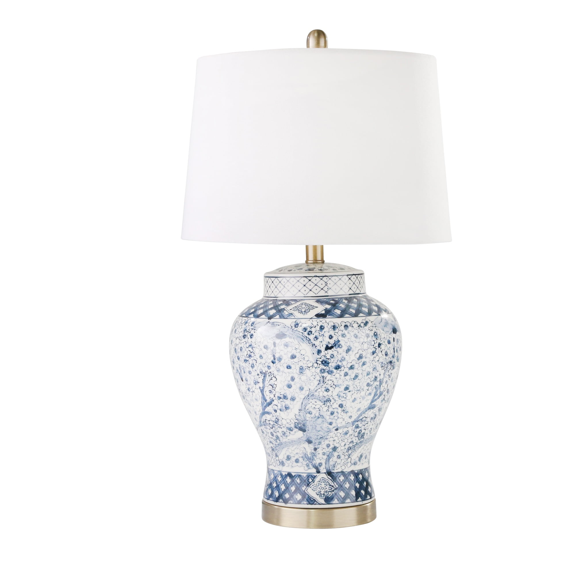 CERAMIC 27" GINGER JAR TABLE LAMP, BLUE/WHITE
