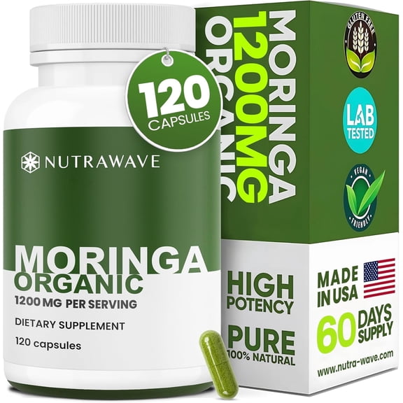 Nutra Wave Organic Moringa 1200 mg Antioxidant Support 120 Vegan Capsules