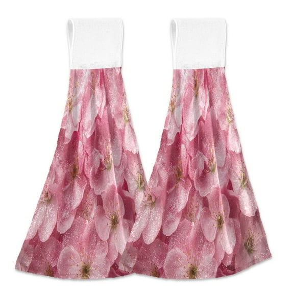 BZSMCE Hanging Hand Towels Fashion Pink Flowers with Glitter Pattern 2-Pack - Velcro Style Bathroom Kitchen Towels