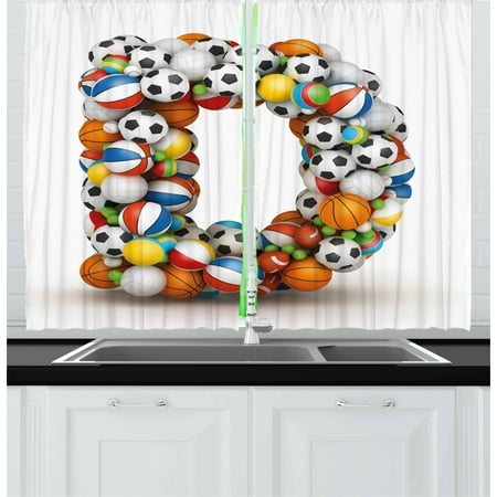 Play Curtain Letter D Curtains 2 Panels Set, Typescript in Sports Inspired Style Fun Game Match Play Kids Boys Children Design, Window Drapes for Living Room Bedroom, 55W X 39L Inches, Multicolor, by Ambesonne ()