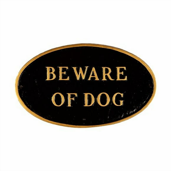 Montague Metal Products SP-5sm-BG Beware of Dog Oval Statement Plaque, Small, Black and Gold