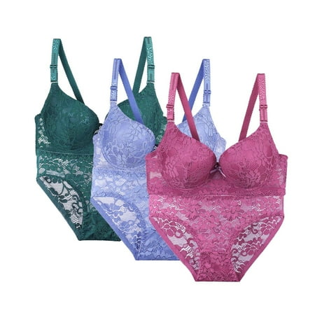 Audhol Bra and Panty Sets for Women High Support Bras for Women Adjustable Strap Full Coverage Up Bras Comfortable No Underwire Wireless Bras Lace Bra and Panty Set Purple 40