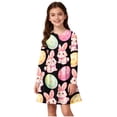 thumbnail image 2 of Xdegoge Chic Easter Dress for Kids Girls Bunny Polka Dot Egg Printed Tween Spring Sundress Knee Length A Line Long Sleeve Cute Holiday Festival Party Outfit Casual Play Wear for Teen, 2 of 7