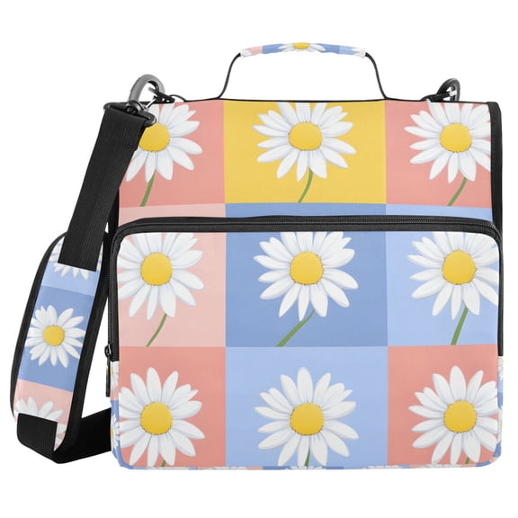 FORMRS Zipper Binder with Shoulder Strap 2-inch Ring 500 Sheet Capacity File Bag, Light Blue Daisy