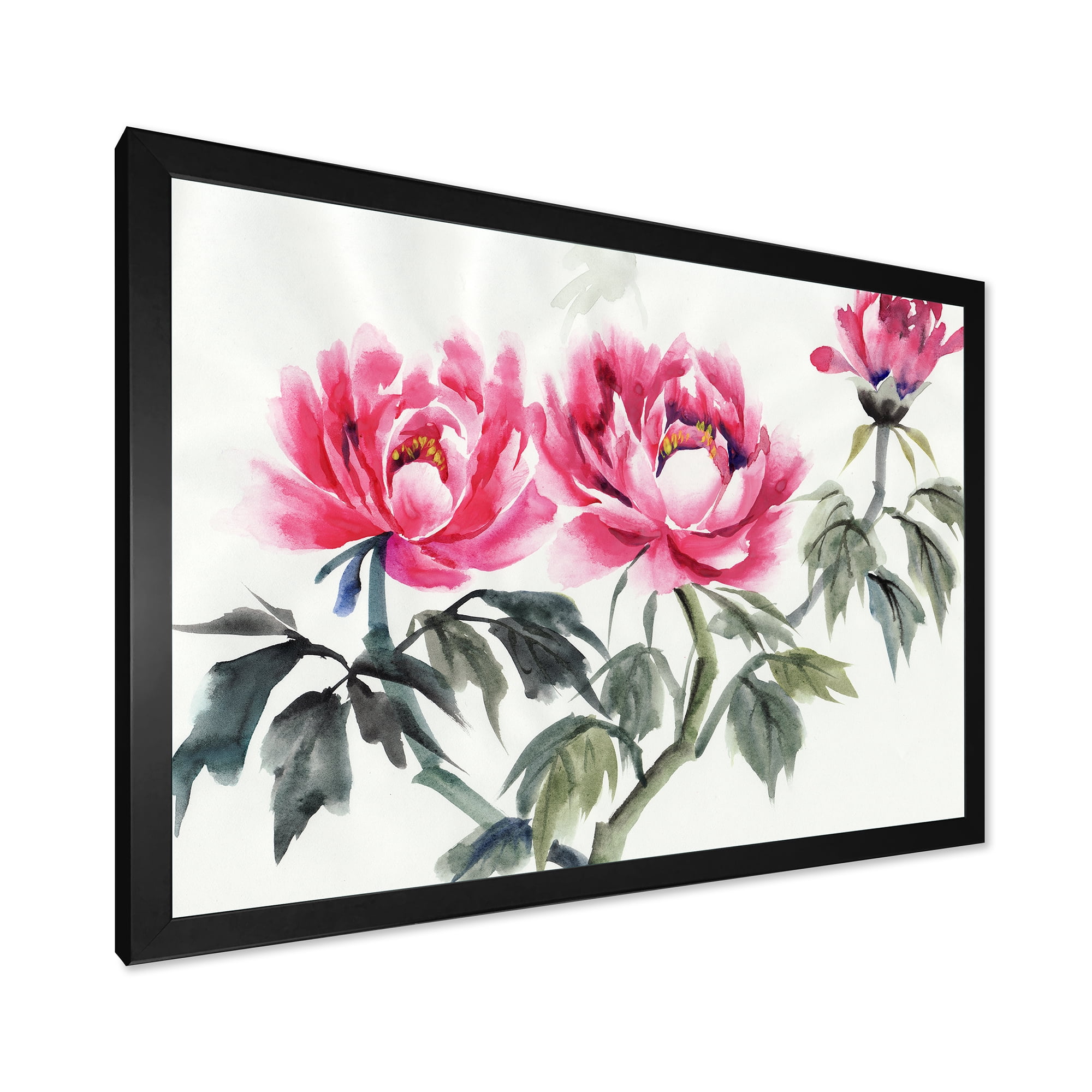 Designart 'Ancient Purple Peonies Branch' Traditional Framed Art Print