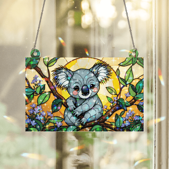89Bloom Koala Stained Glass Hologram Ornament, Stained Glass Suncatcher Ornaments Home Decor, Holographic Ornaments