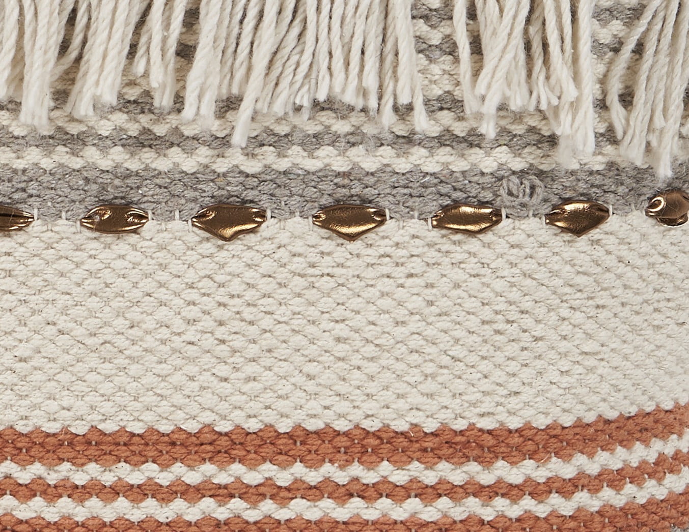 Laddha Home Designs Handwoven Striped Cotton Throw Pillow Cover - 18" - Beige and Orange