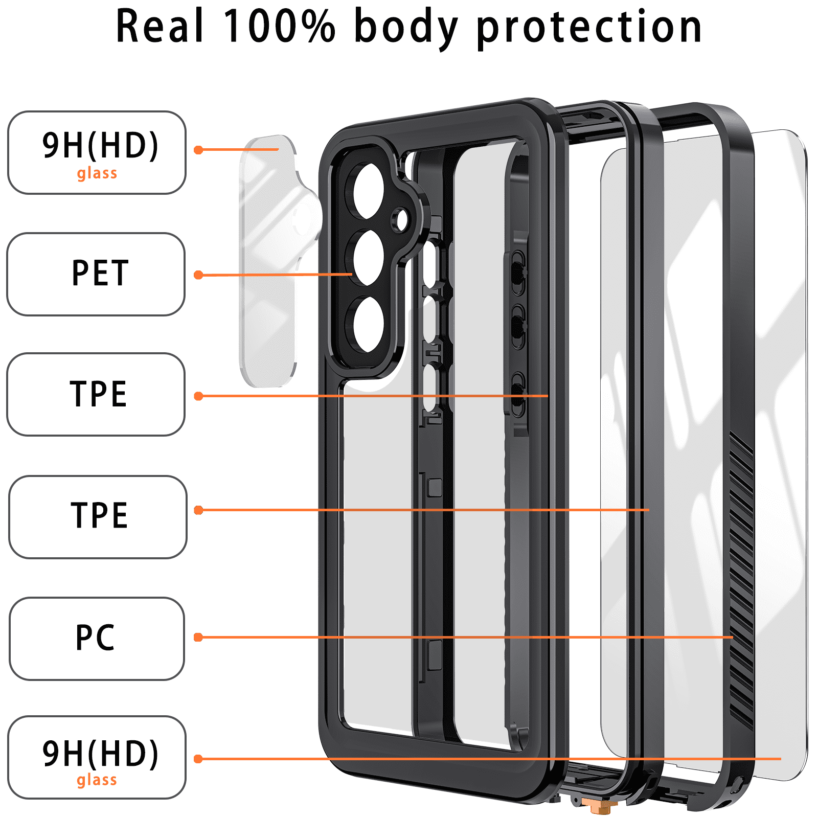 Casetego For Samsung Galaxy S24 Plus Case,IP68 Waterproof 14FT Underwater Dustproof Shockproof Rugged with Built-in Screen Protector Full Protect Phone Cover with Lanyard,Black