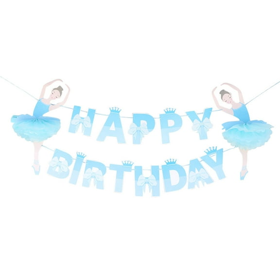 Blue Ballerina Bunting Ballet Girl Banner with Bowknot and Crown Printing Flag Decor Garland Kid Birthday Party Decor for