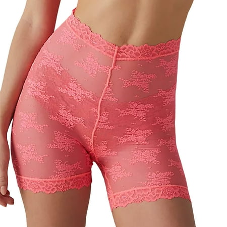 Womens Sheer Lace Shorts  Summer High Waist Solid Color Anti-Chafing Panty Shorts