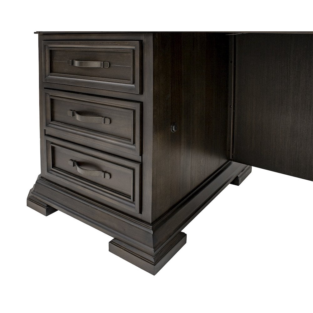 Double Pedestal Executive Desk Solid Wood Plank Top Fully Assembled Brown