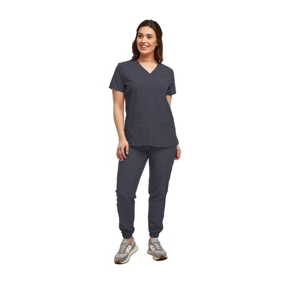 Womens 7 Pocket Scrub Set V-Neck Top and Jogger Pant Medical Nursing Uniform