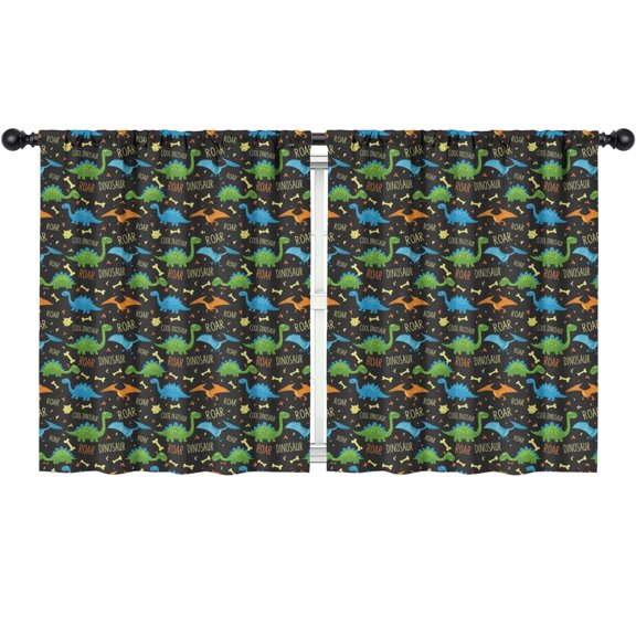 Blackout Kids Curtains,Black Cartoon Dinosaurs Roar Pattern Childrens Insulated Curtains Set Of 2,Bedroom Essentials,Toddler Room Decor 52"x63"