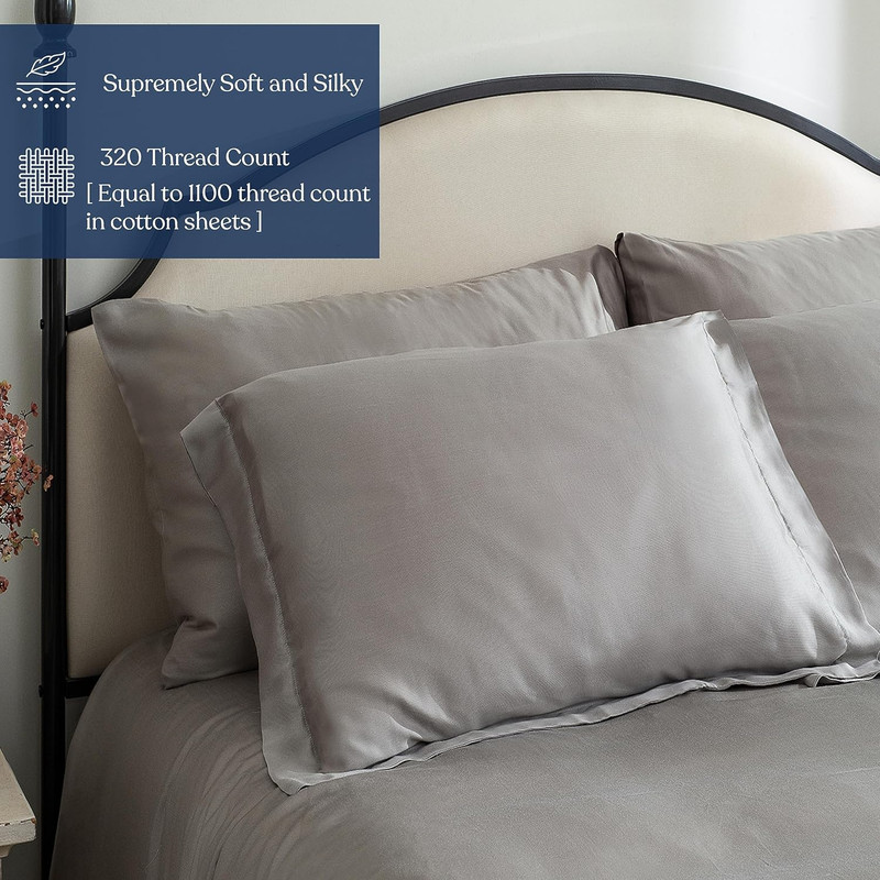 Delara Eucalyptus Tencel Lyocell Euro Pillow Shams 26"x26", Set of 2, Cooling, Silky Soft, Moisture-Wicking, Breathable, Dove
