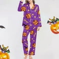thumbnail image 7 of Womens Halloween Pajamas Casual Full Theme Printed Cute 2 Pc Long Sleeve Pocket Button Down Lapel Shirts Loose Pants Soft Fall Winter Nightwear Silk Comfy Loungewear Sets Woman Purple S, 7 of 7