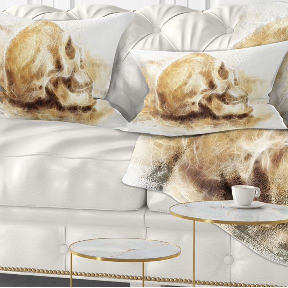 Designart Skull on Paper Fractal Effect - Contemporary Throw Pillow - 12x20