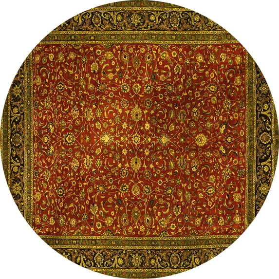 Ahgly Company Machine Washable Indoor Round Persian Yellow Traditional Area Rugs, 7' Round