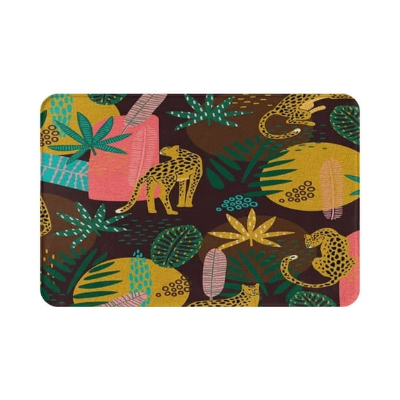 Leopard Green Plam Banana Leaf Asian African Wild Animal Creative Modern Watercolor Abstract Bathroom Mat/Bath Rugs 16"X24"