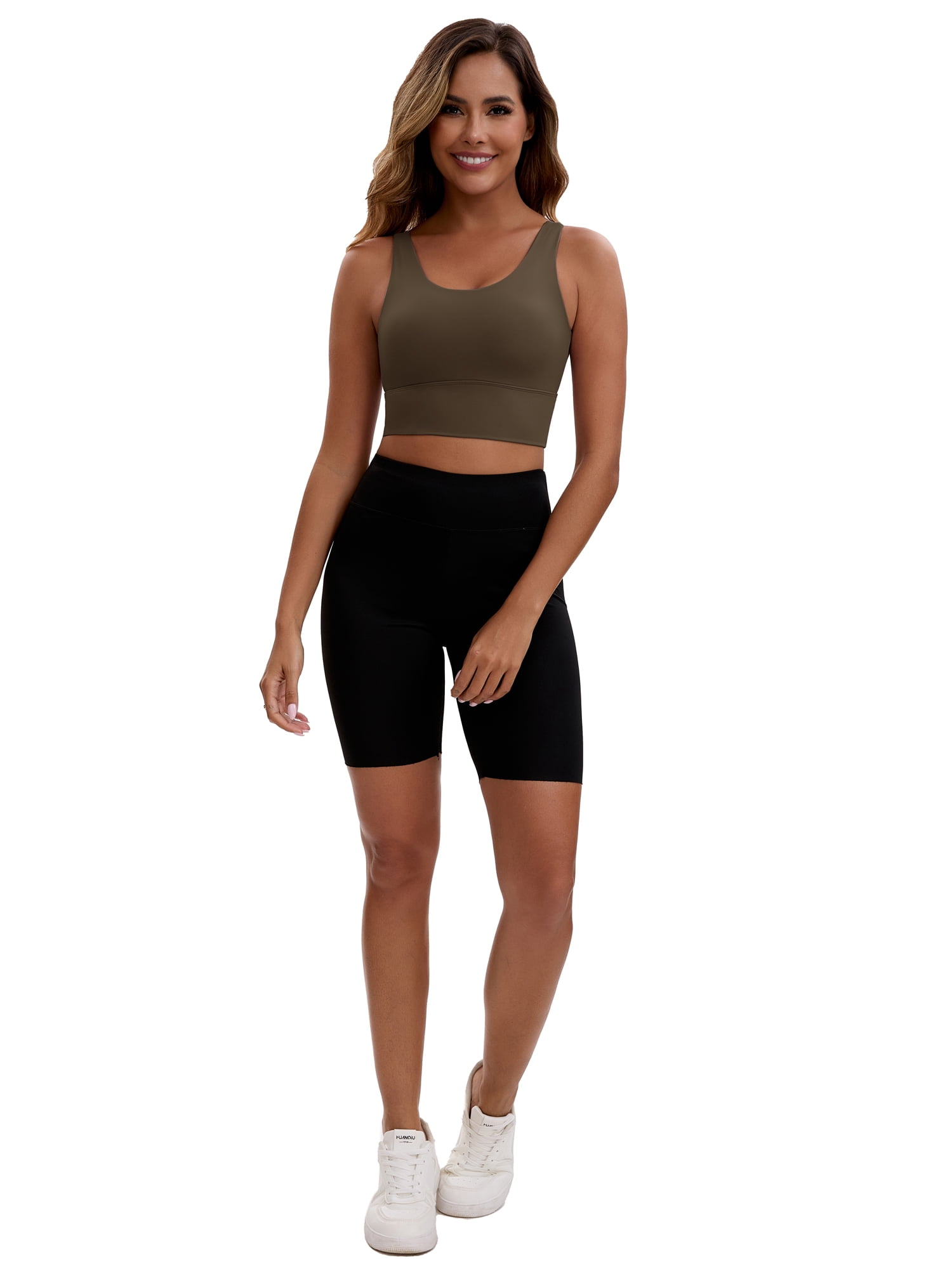 Unique Bargains Women's V Back Wide Straps Sports Bra M Brown