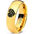thumbnail image 1 of Tungsten Heart Shaped Volleyball Ball Band Ring 7mm Men Women Comfort Fit 18k Yellow Gold Dome Polished, 1 of 4