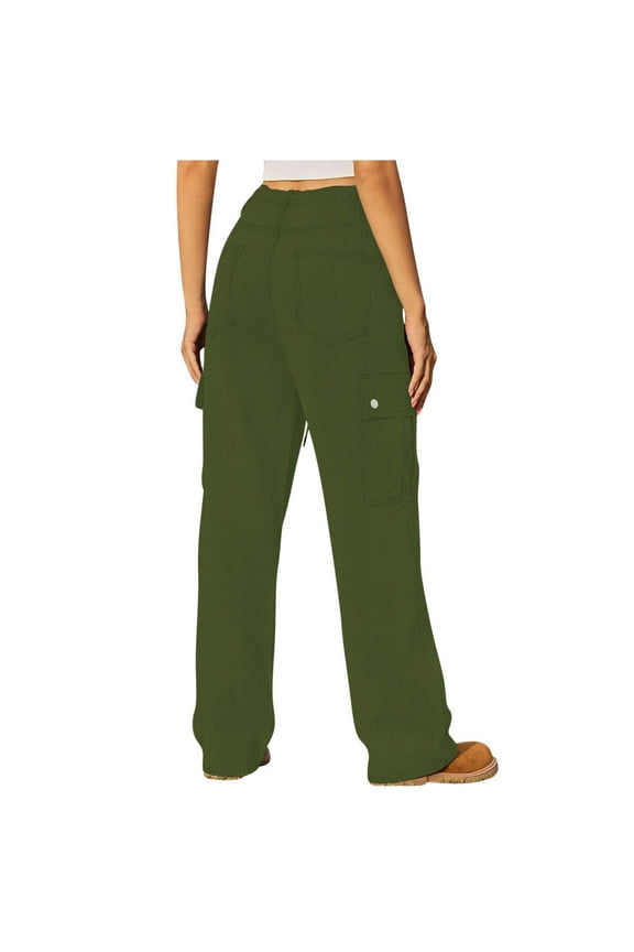 Low Rise Jeans Women's Y2K Bootcut Denim Trousers Baggy Wide Leg Cargo Pants Drawstring Straight Leg Wash Jeans Pants