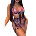 thumbnail image 3 of VISgogo Conjunto de lencería para mujer con lazo, sujetador bordado floral con cuello en V profundo casual + bragas de malla VISgogo moda, 3 of 4