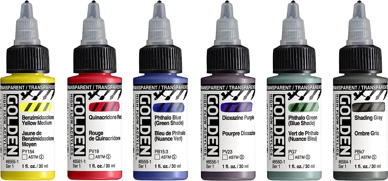 Golden High Flow Acrylic Set, 6-Color High Flow Airbrush Set