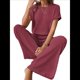 thumbnail image 3 of Traje Informal de Dos Piezas para Mujer, para Viajes y Vacaciones de Verano, con Corta y Pantalones Anchos. Rojo Ladrillo L, 3 of 7