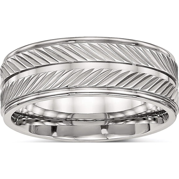 Stainless Steel Polished 8mm Grooved Ring (Size 7) Made In China sr488-7