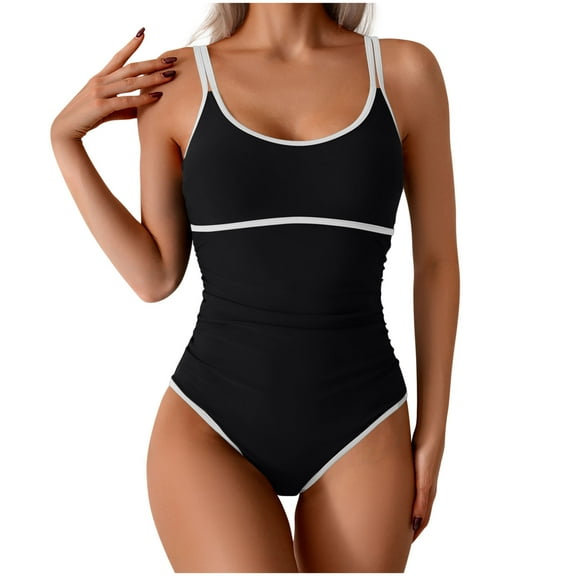 cocolona Womens One Piece Swimsuit with Built in Bra Sexy Solid Color Backless Strap Bathing Suits Beach Slim Pleated Swimwear