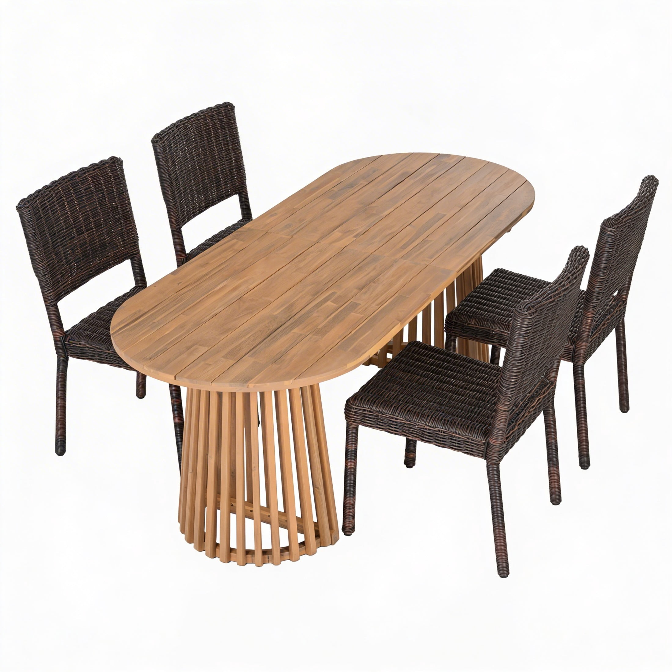 Christopher Knight Home 5-Piece Modern Outdoor Dining Set, 83" Brown Table and Brown Rattan Chairs
