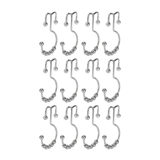 Shower Curtain Hooks, 12Pcs Dual Curtain Hooks Perfectly Fixed For Bathroom