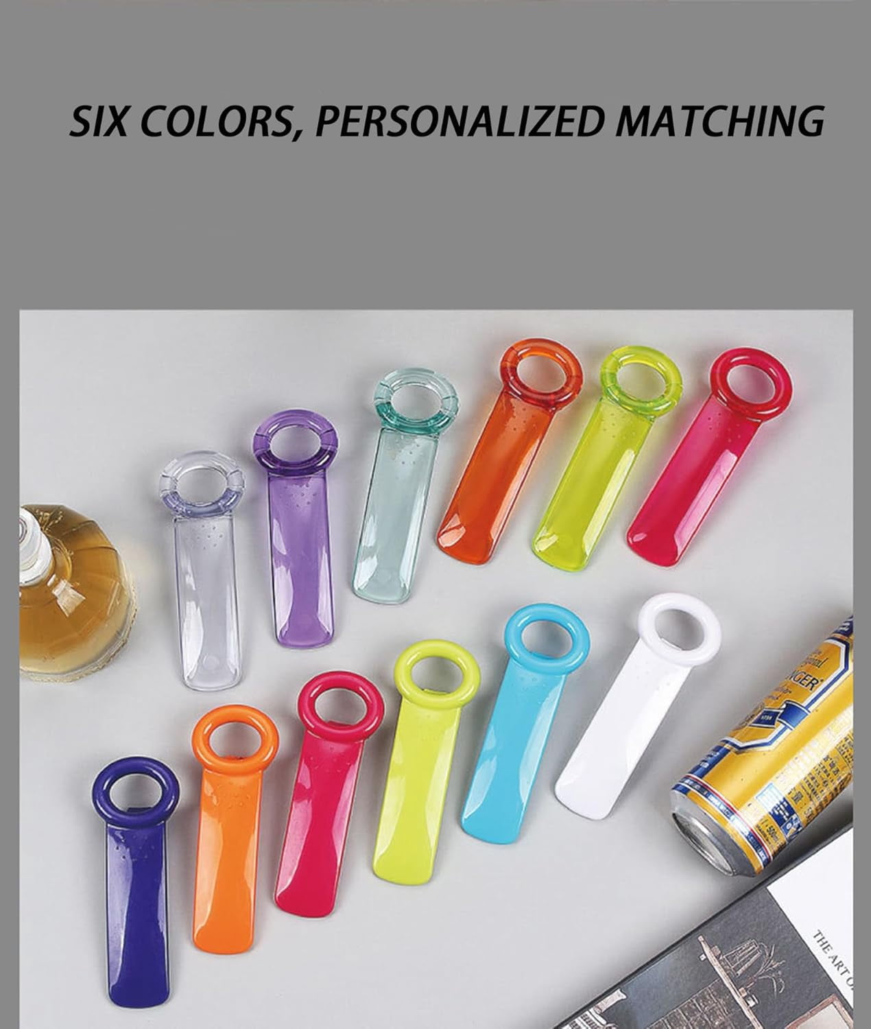 6 Pcs jar key opener，plastic jar opener for weak hands and for elderly Children，easy hand held jar opener (Purple, red, white, orange, blue, green, transparent)