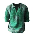 thumbnail image 2 of Bohemian Retro Floral Shirts for Men, Split V Neck Three Quarter Sleeve Printed Tops, Soft Loose Fabric for Travel Camping and Street Style Outfits Green L, 2 of 5