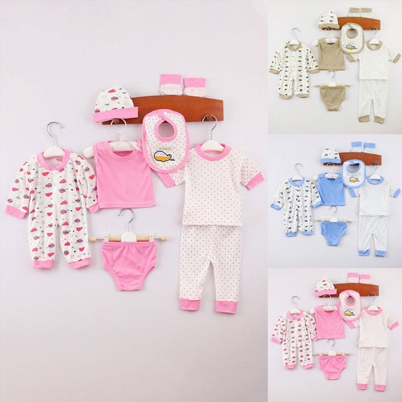 Quealent 8 Pack Preemie Bodysuit Set Preemie Clothes Cotton Hat Socks Newborn Baby Layette Gift Set for Girls Boys Blue 0-3 Months
