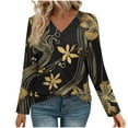 thumbnail image 4 of bnaln Womens Tops V Neck Long Sleeve Jumpers Trendy Boho Floral Print Tees Blouse Dressy Casual Blouses Loose Fit Pullover Shirts Tunic Sweatshirts Beach Vacation Fall Clothes, 4 of 5