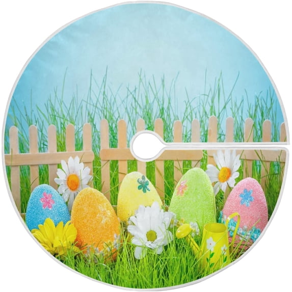 FMSHPON Decorated Easter Eggs Xmas Christmas Tree Skirt Stand Mat for Holiday Party Decoration Indoor Outdoor 36 inches