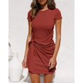 thumbnail image 2 of Robe T-Shirt d'Été pour Femme Décontractée à Manches Courtes 2021 Col Ras du Cou Moulante Froncée à Nouer à la Taille Mini Robes, 2 of 5