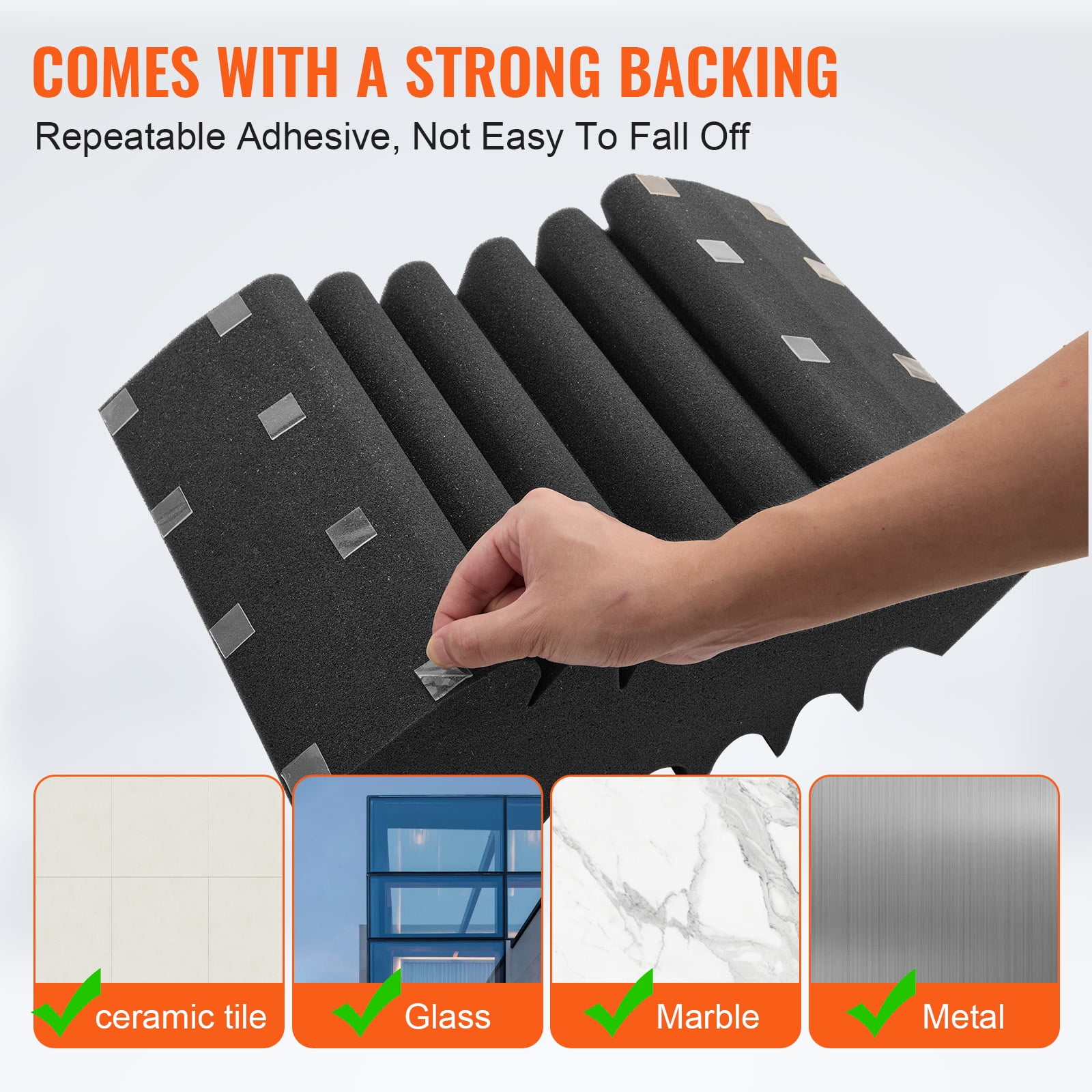 VEVOR Acoustic Foam Panels,4 Pack 16.5 x 6.3 x 12 inches,Adhesive High Density Soundproof Wall Panels,Sound Dampening Absorbing Panel for Studio Wall and Ceiling,Black