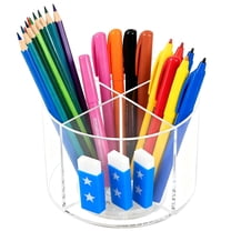 Large Rotating Acrylic Pen Holder, 5.9 x 4.3 in Clear Desk Organizer with 6 Compartments, 360° Spinning Makeup Brush Holder, Art Supply Organizer for Office, Home