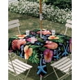 thumbnail image 3 of Square Outdoor Tablecloth with Umbrella Hole Tropical Plants Outside Table Cloth Waterproof Patio Table Cover Green Leaf Coastal Blue Starfish Shells Zipper Tablecloths for Picnic Camping 60x60 Inch, 3 of 8