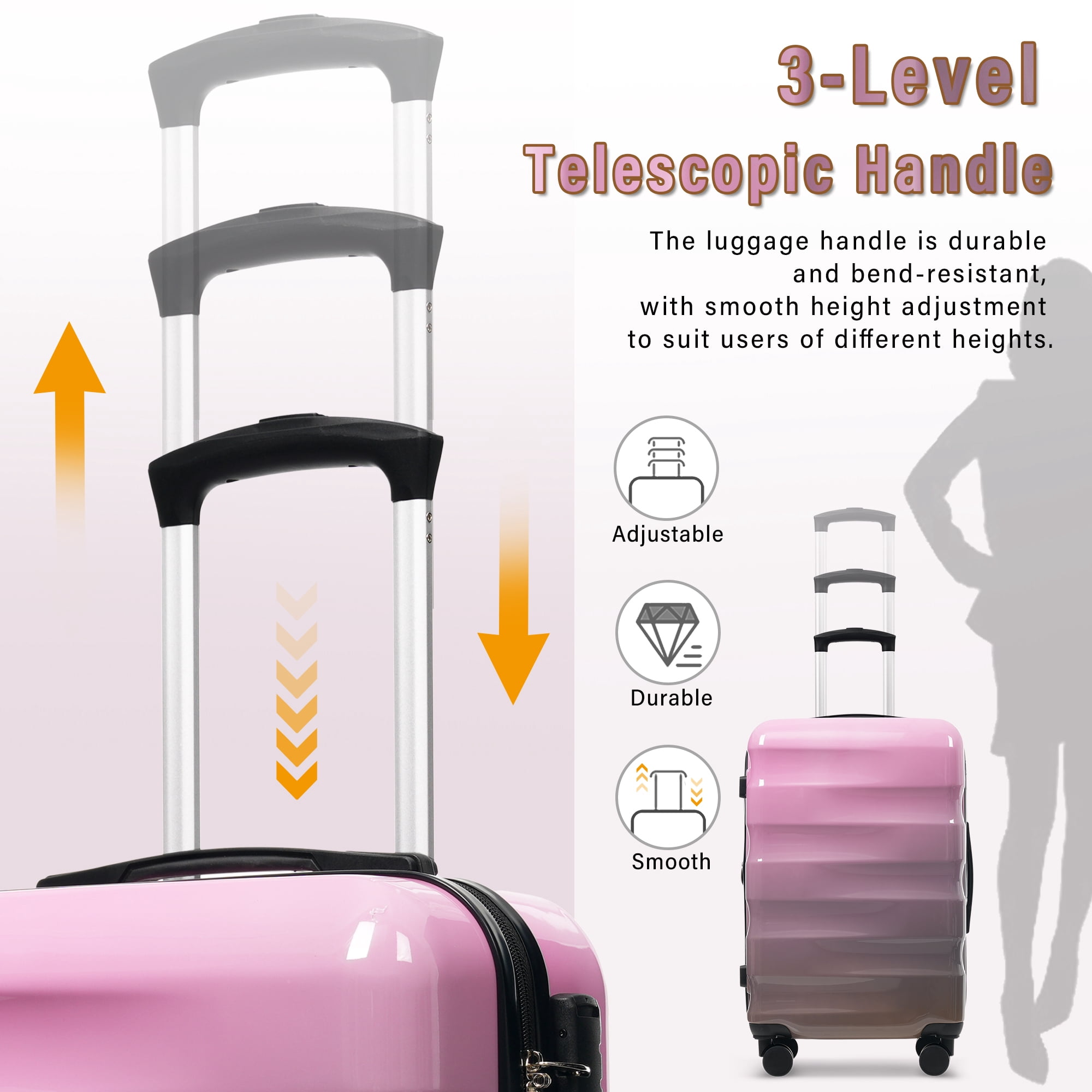 Euroco 3 Piece Luggage Sets,ABS+PC Expandable Hardshell Suitcase with Spinner Wheels and TSA Lock,Lightweight Durable Travel Suitcase Set(20"/24"/28"),Gray Pink