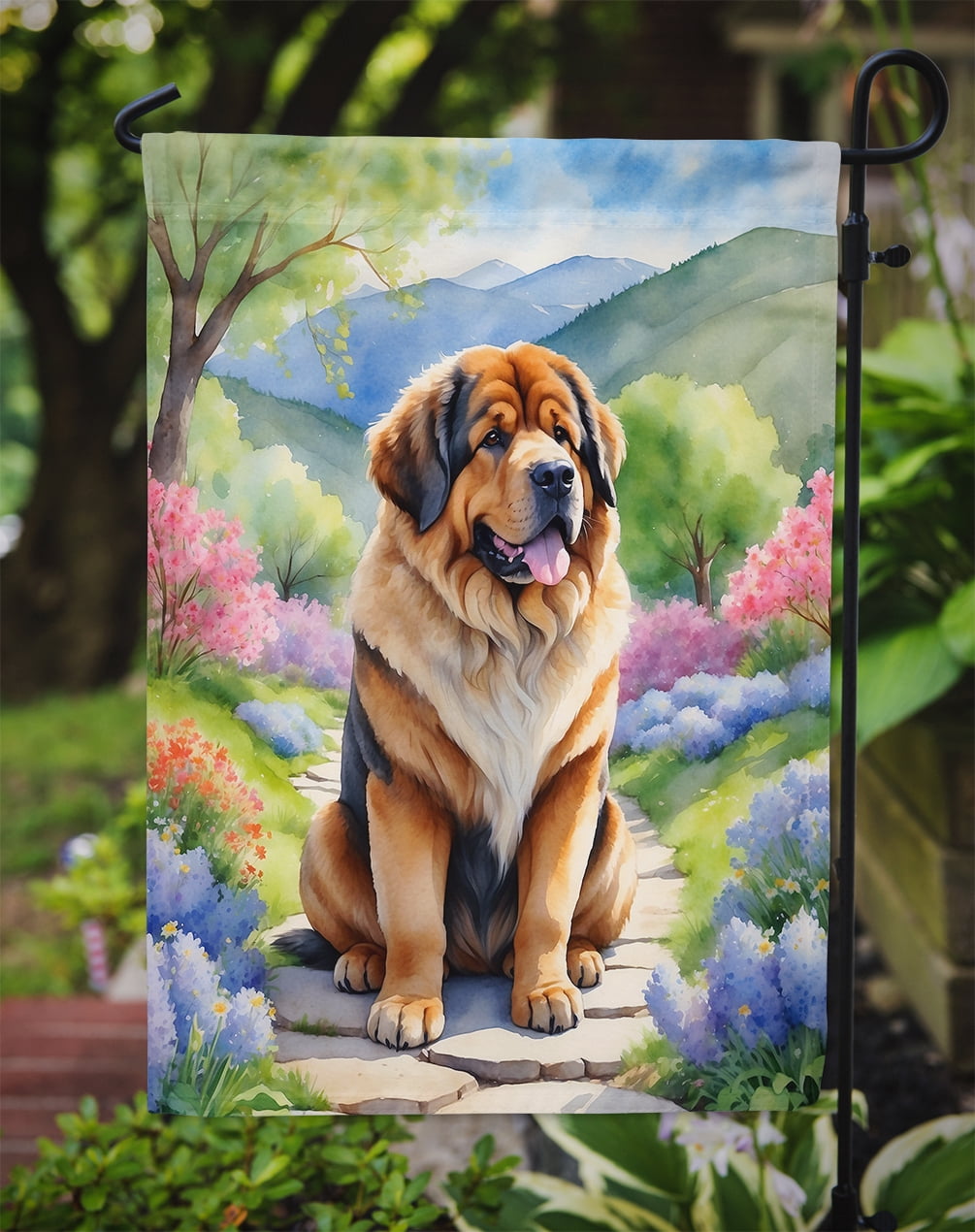 Tibetan Mastiff Spring Path Garden Flag 11.25 in x 15.5 in