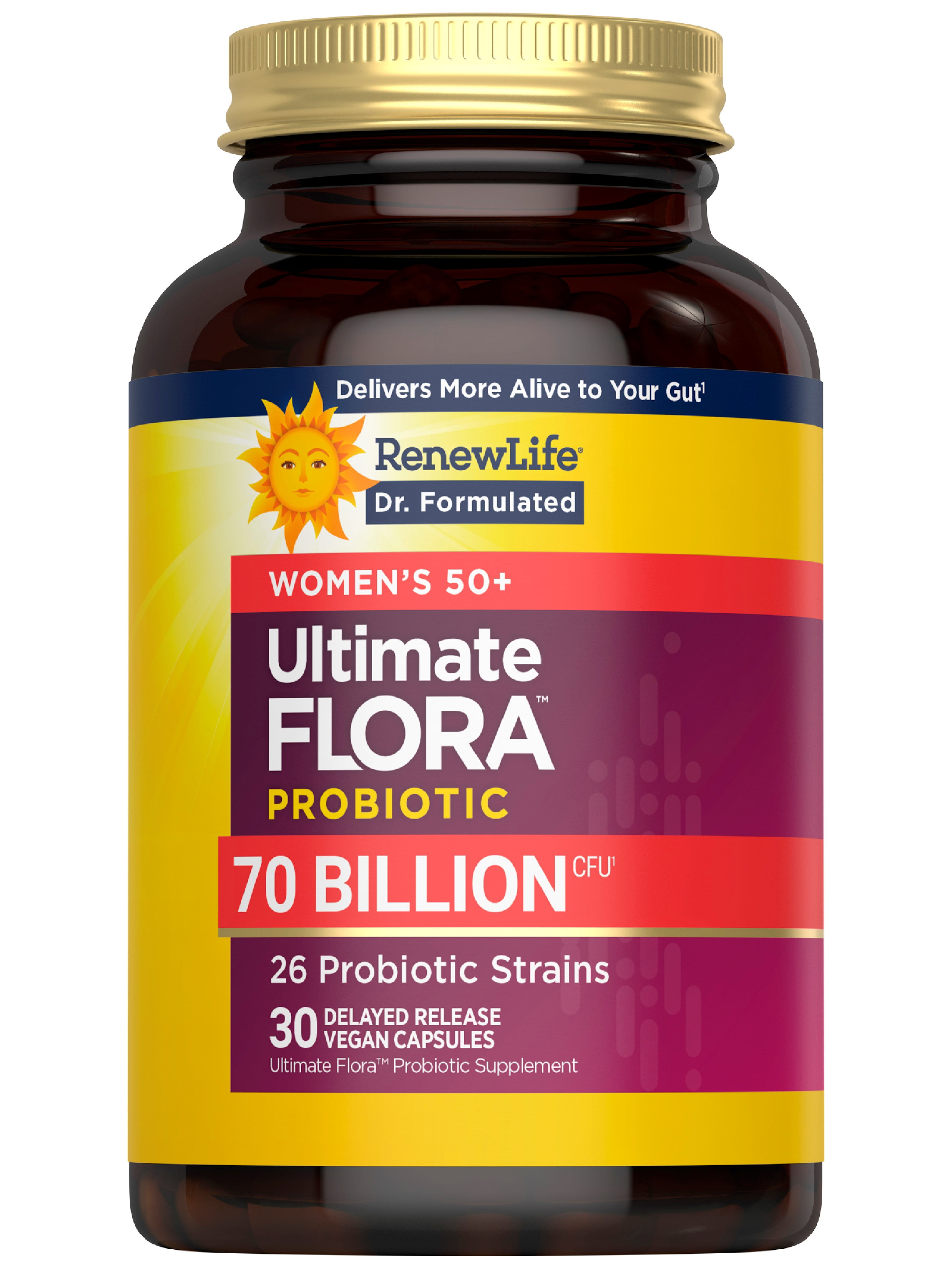 Ultimate Flora Probiotics for Women 50+ | 70 Billion CFU | 30 Delayed Release Vegan Capsules | by Renew Life
