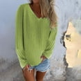 thumbnail image 2 of Fiaer Women's Sweaters V Neck Plus Size Long Sleeve Loose Fit Trendy Solid Casual Lightweight Stretchy Knit Tops Light Green XXL, 2 of 8
