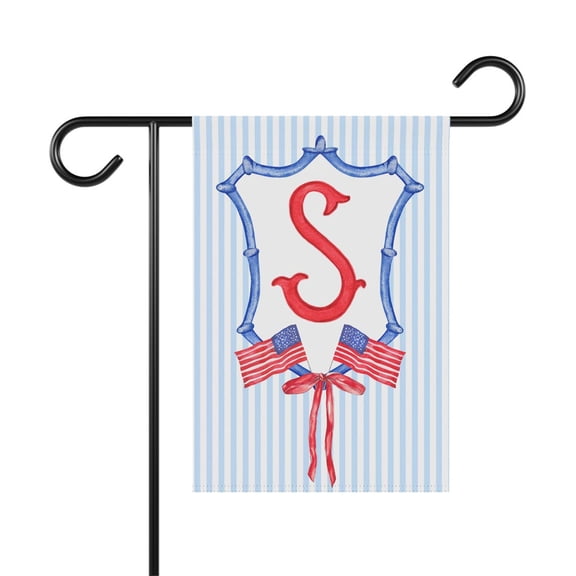 Garden Flag Personalized Flag Chinoiserie Crest Blue Gingham V39, 12x18 POLE NOT INCLUDED