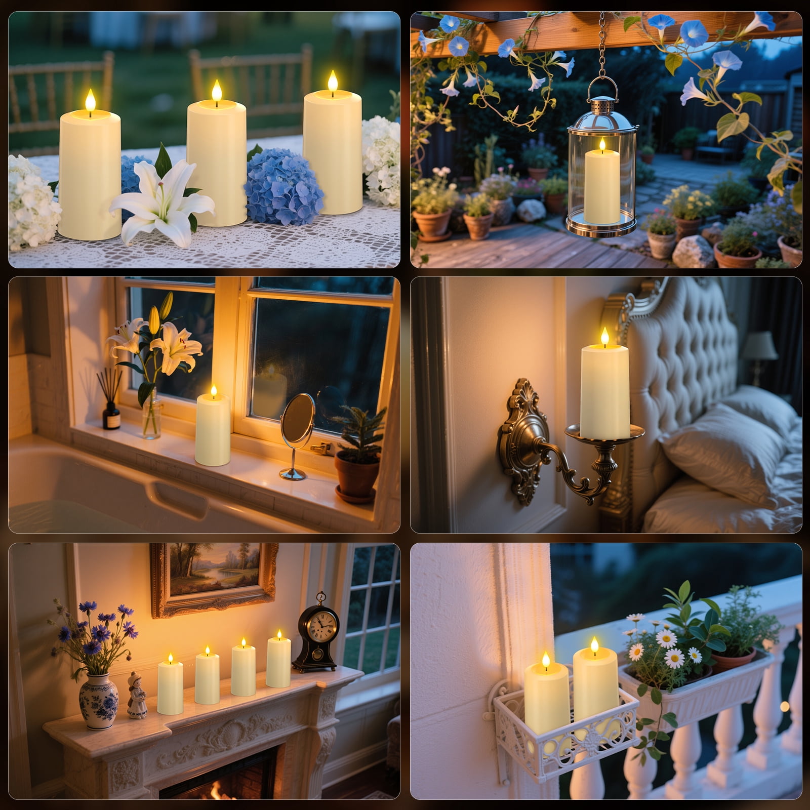 PChero Outdoor Waterproof Rechargeable Candles with Remote Timer, 2.7" x 6.1" Outdoor Candles Flickering Flameless Pillar Candles Battery Operated, Electric Fake LED USB Candles , Ivory, Set of 4