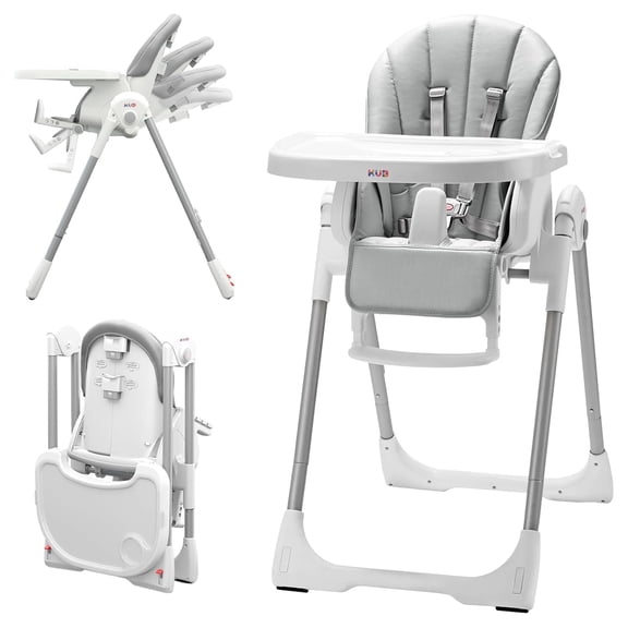 KUB 3-in-1 Foldable Baby High Chair with Removable Seat & Tray, Grey