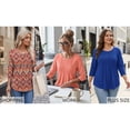 thumbnail image 3 of UVN Women Summer Blouses 3/4 Sleeves Loose Fit Shirts Ladies Pleated Crew Neck Tunic Tops, 3 of 10